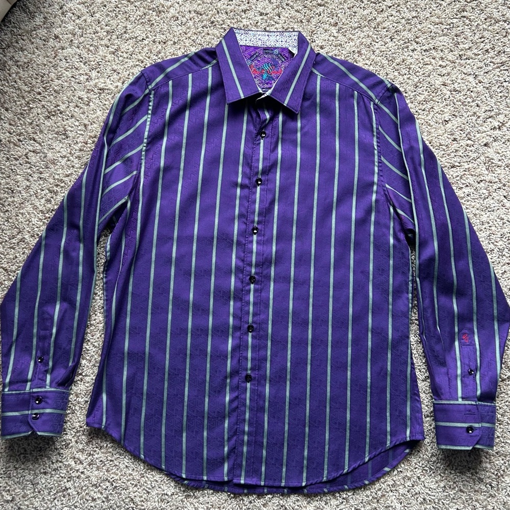 Robert Graham Purple and Gray Striped Shirt